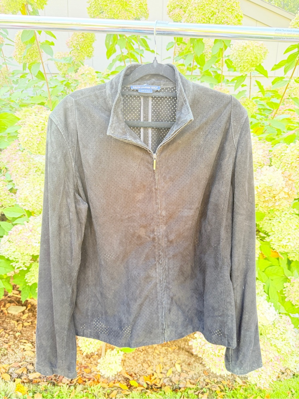 Ralph Lauren Black Perforated Suede Zip Jacket